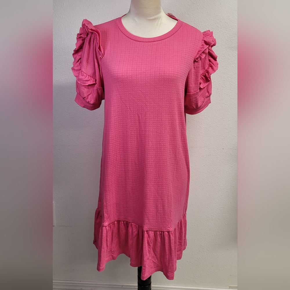 Good luck gem from Nordstrom Pink Ruffle Sleeve knee Dress Stretch and soft XL